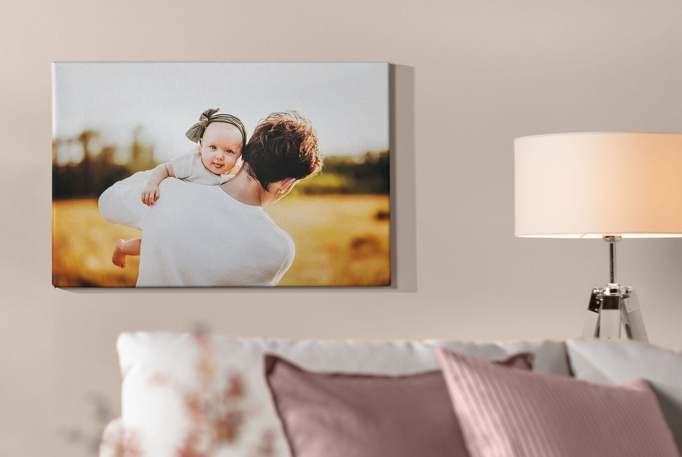 A loving moment between father and child in nature, captured on a wall picture that radiates joy.
