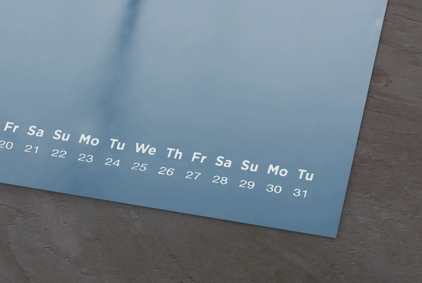 The lower part of a calendar showing days and numbers. Colors in soft blue and gray tones convey calm.
