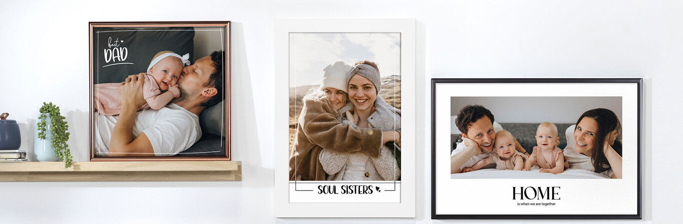 An oversized family photo in stylish frames shows emotional, loving moments between parents and children.