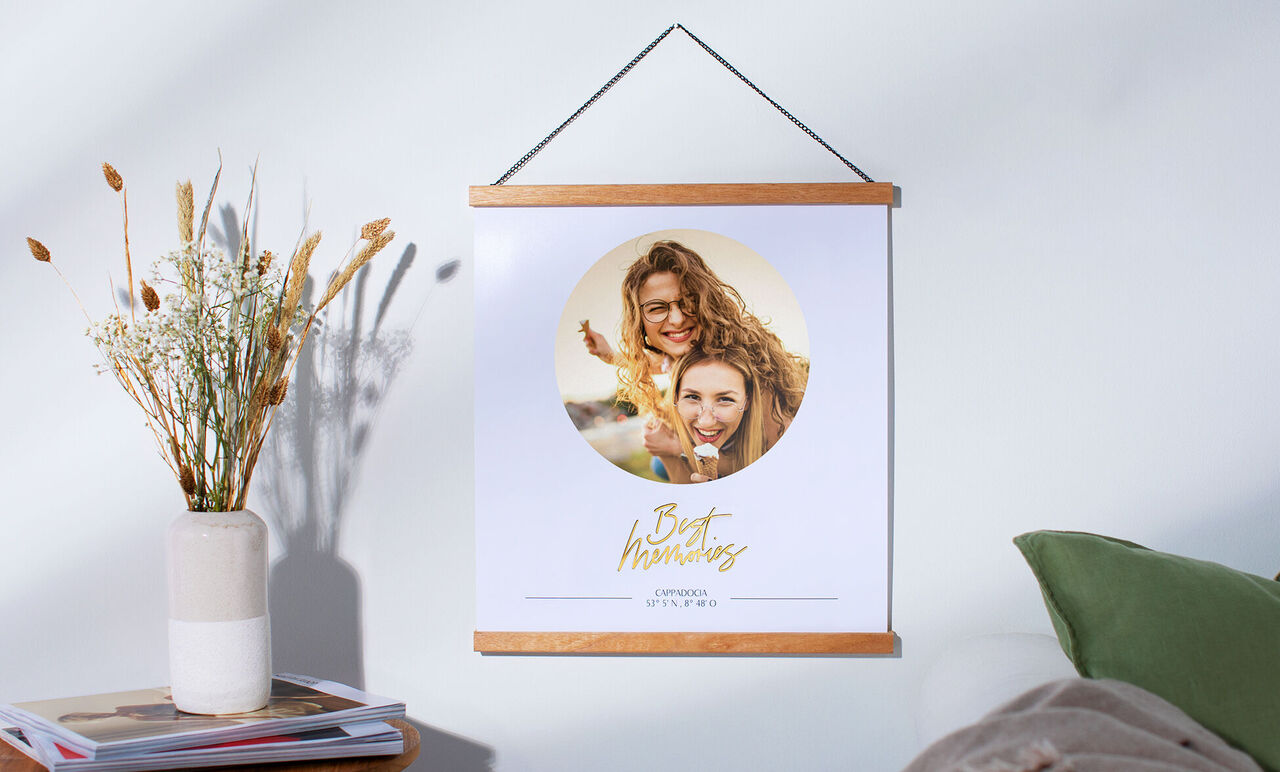 A beautiful wall image with the text 'Best Moments'. It shows a loving scene with a person and a vase of flowers.