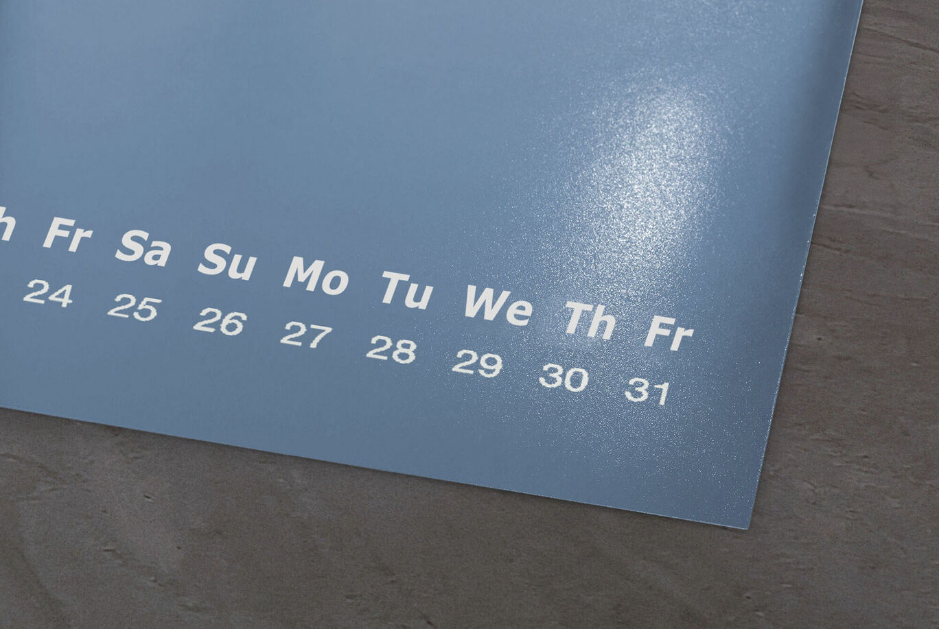 Calendar page with days of the month in light blue color