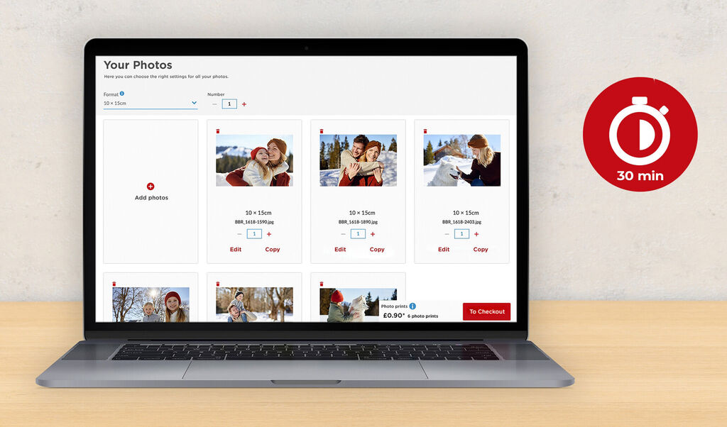 Interactive photo selection on a laptop with timer.