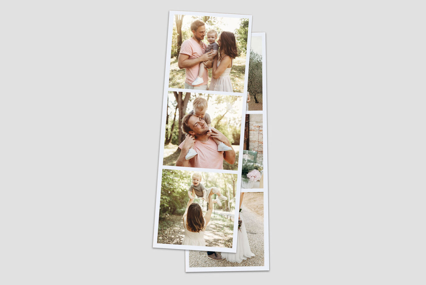 Family enjoying happy moments outdoors, unforgettable captured in a collage photo book.