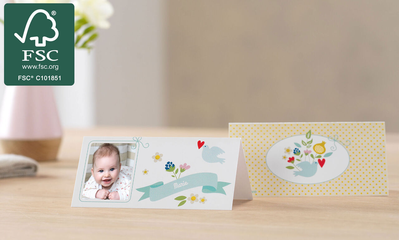 Two decorative greeting cards with colorful designs and space for photos