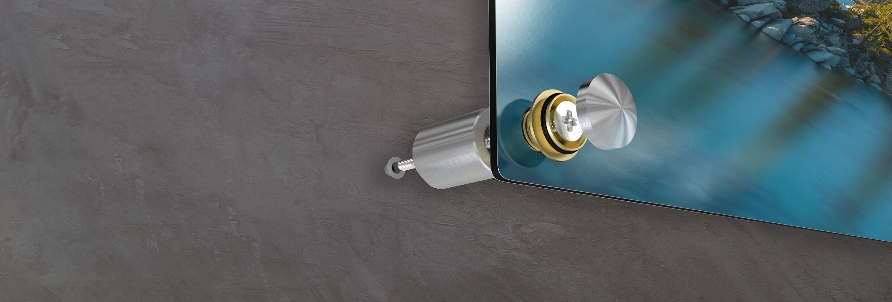 Mounting a wall picture to a wall with a gold holder and glass plate