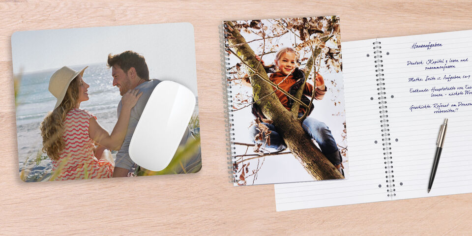 A couple enjoys a sunny day at the beach, while a sister sits in a tree taking photos. Both images show happy moments.
