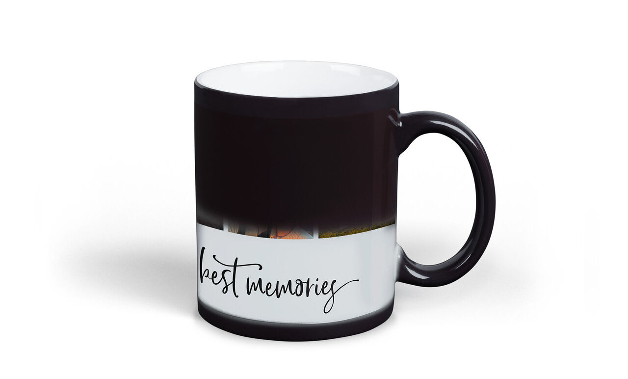 Black mug with photo and inscription 'best memories'