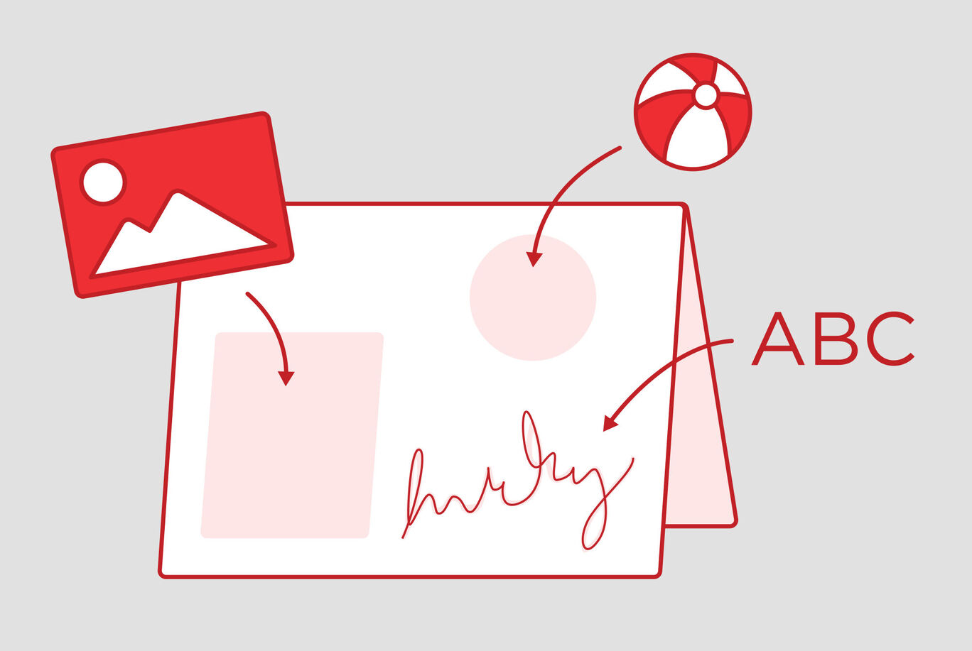 Graphic shows a greeting card with space for pictures and personal notes