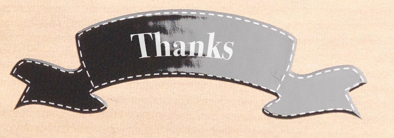 Black banner with the inscription 'Thanks' printed in white.