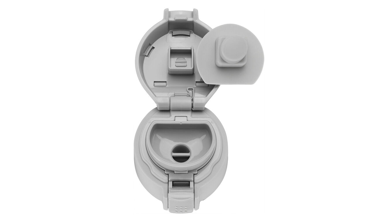 Gray drinking cup opening with flip lid and slit