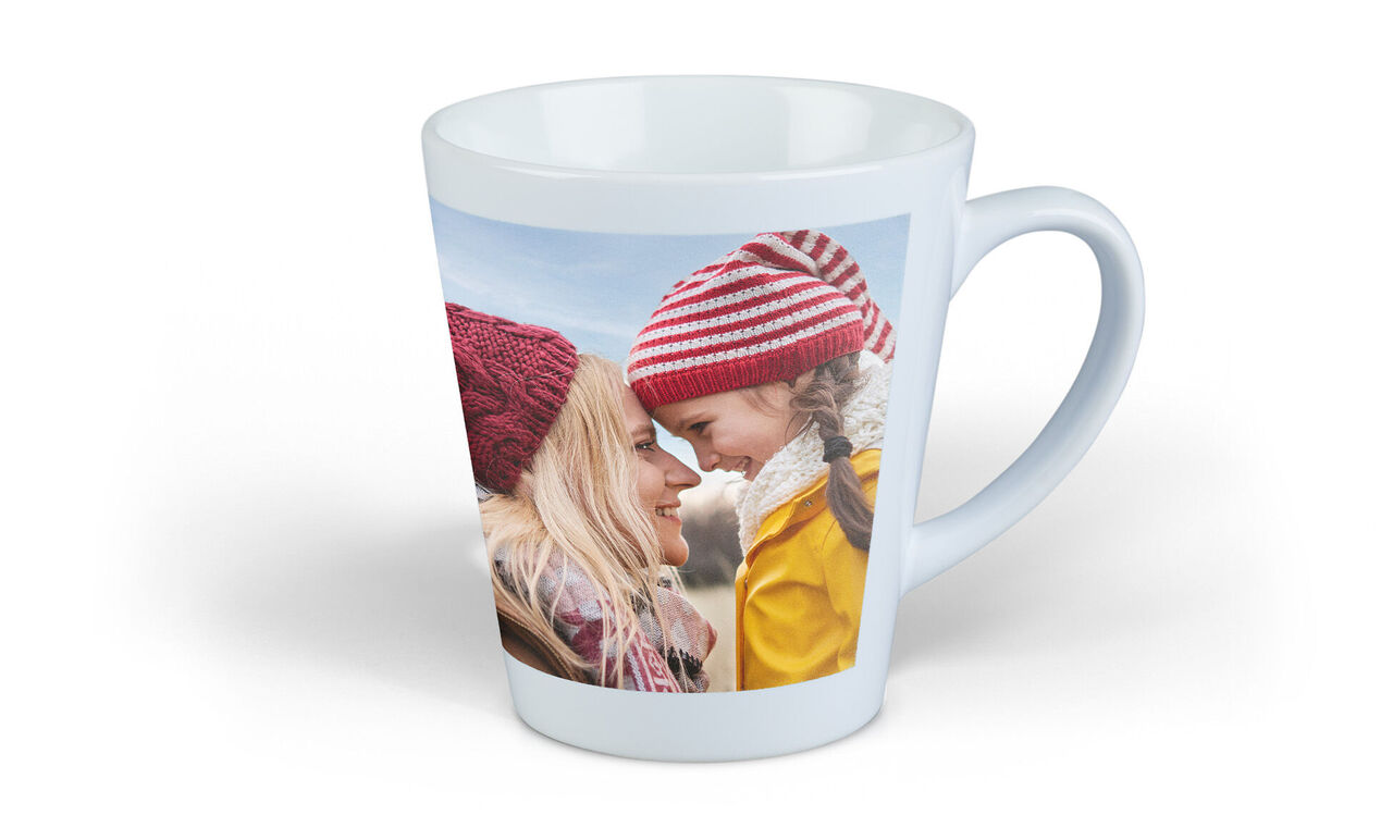 Mug with cheerful, colorful hats and warm knit. Perfect gift for loved ones