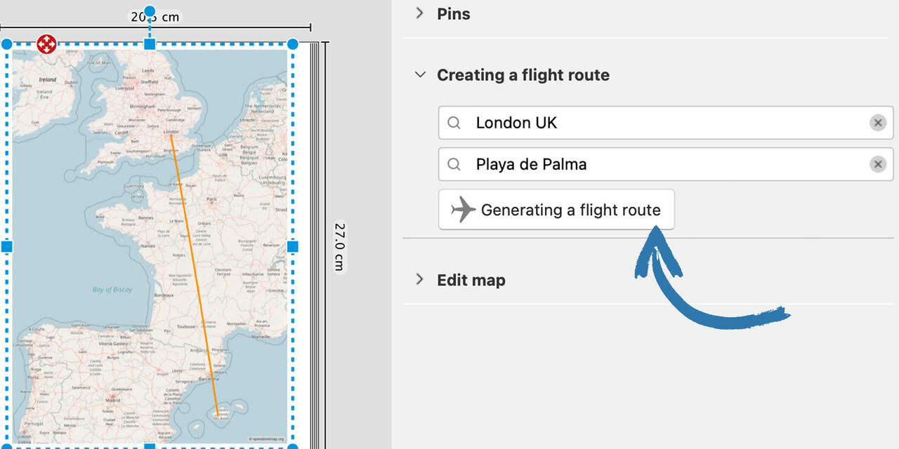 Interactive map shows the flight path from London to Playa de Palma.