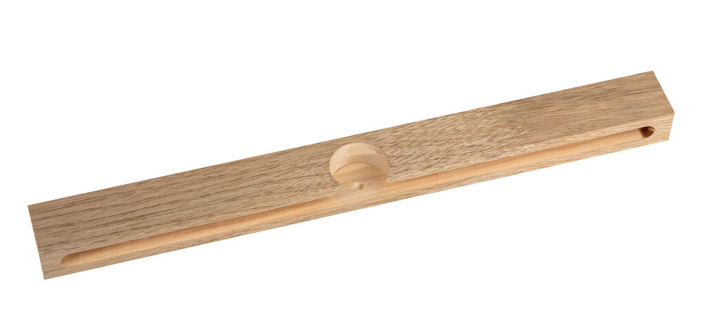 A high-quality wooden ruler made of light wood with a round cutout