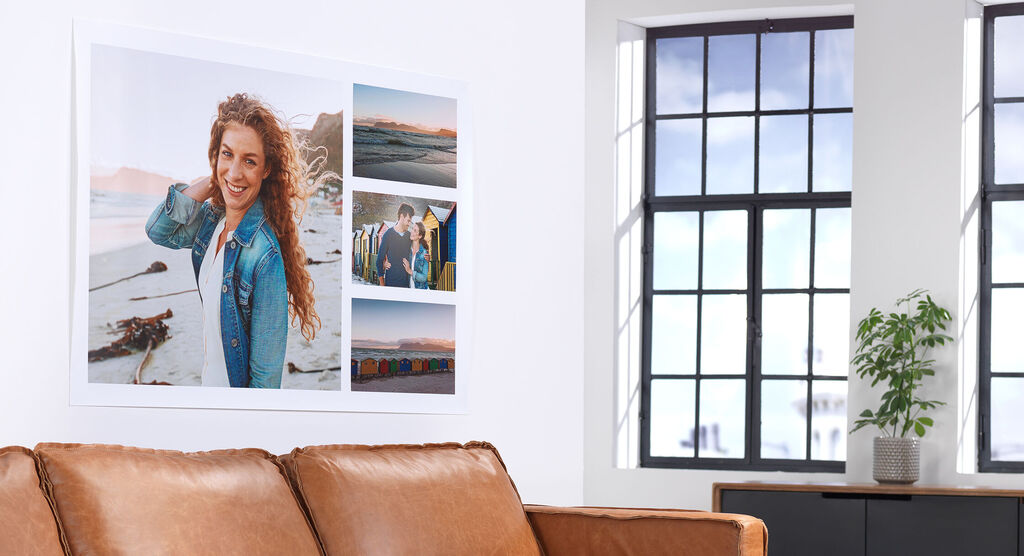 Wall art with personal holiday photos on a wall.