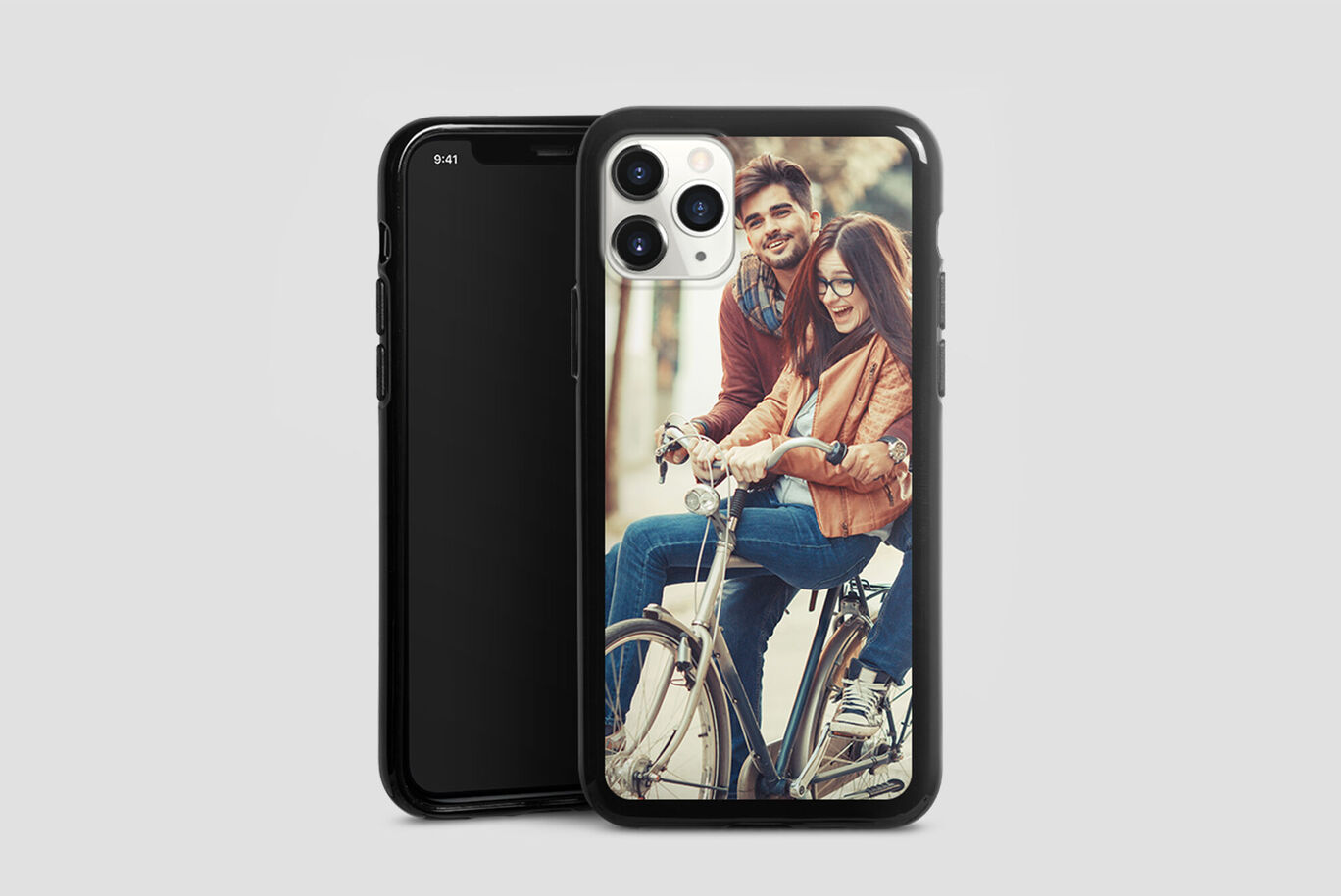Two people enjoy a cheerful bike ride. A happy moment on the bike while spending time together