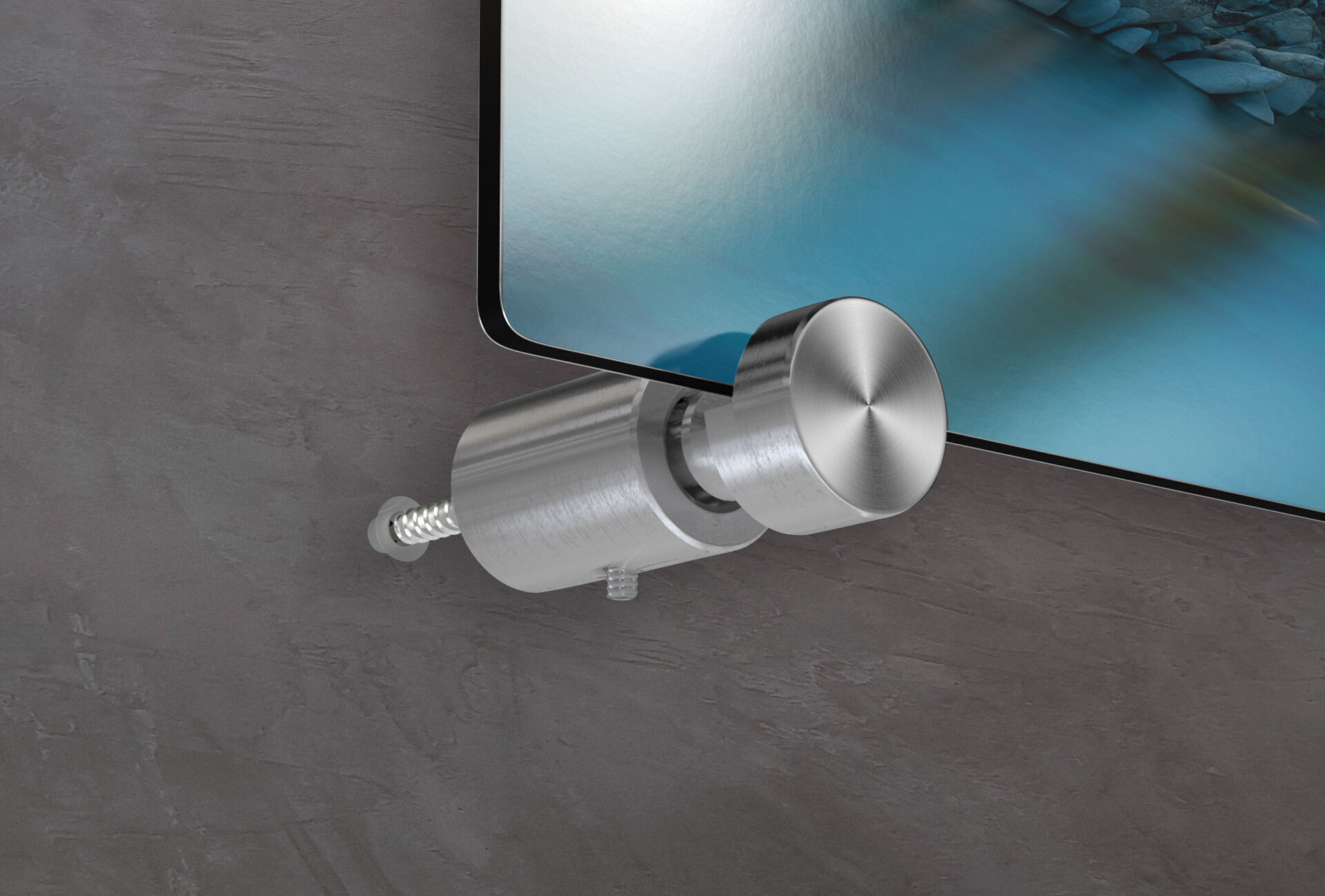Silver wall mount for a wall picture on a gray wall, suitable for CEWE wall pictures