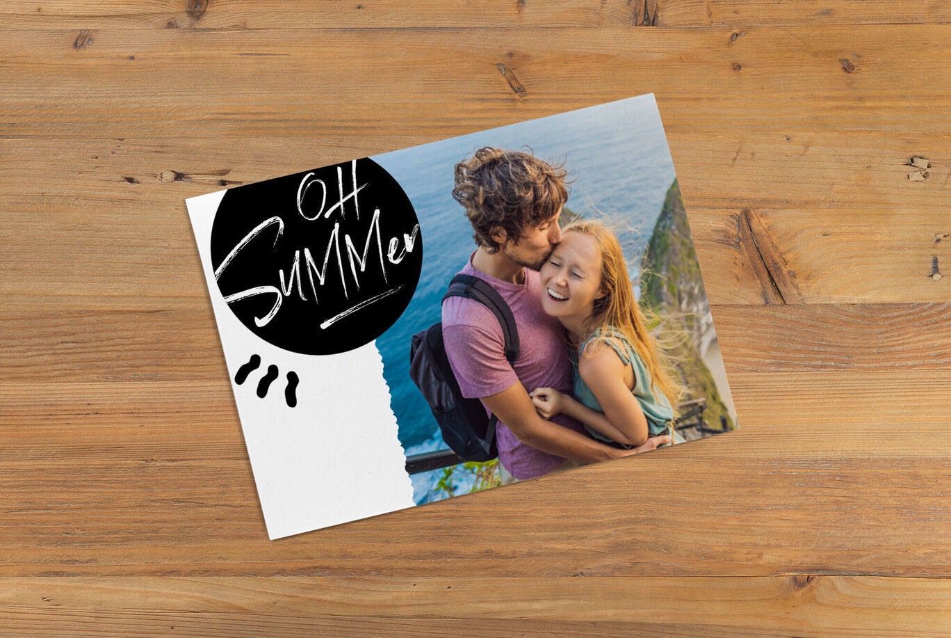 A couple embraces at the sea during a summer vacation