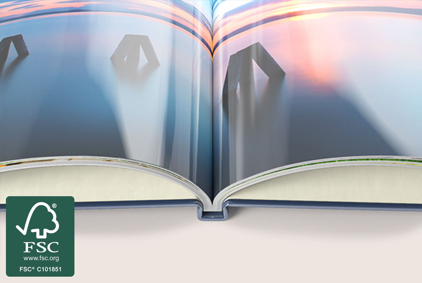 Open CEWE PHOTO BOOK with large images and soft colors inside
